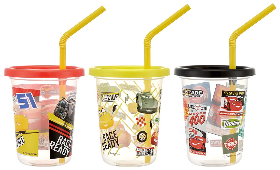 Skater Disney Cars 21 Tumbler Set with Straws 230ml Made in Japan 3 Pieces