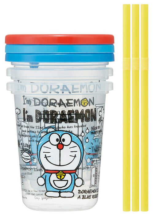 Skater 3-teiliges Doraemon-Becherset mit Strohhalm, 320 ml, hergestellt in Japan, Sih3St