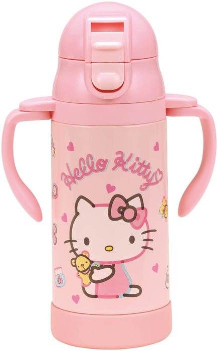Skater Hello Kitty Stainless Steel Water Bottle 350ml with Double-Handle and Straw
