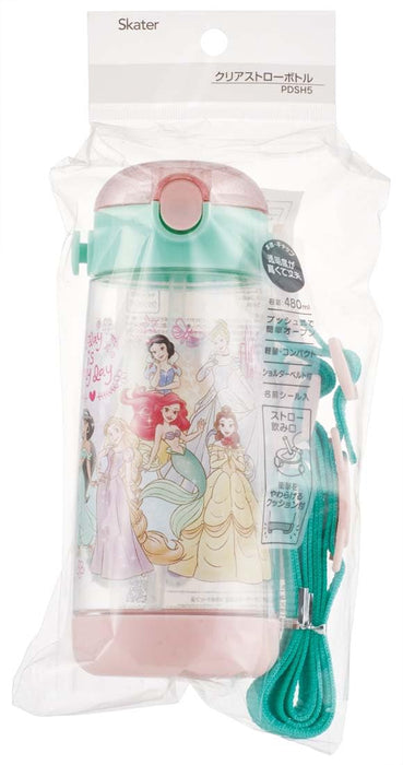Skater Disney Princess 480ml Kids Water Bottle with Straw Clear - PDSH5