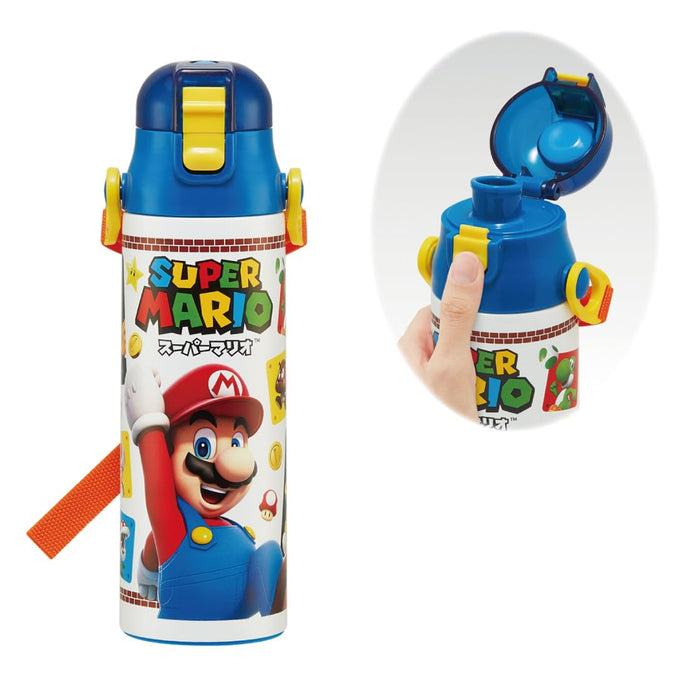 Skater Stainless Steel Super Mario Sports Water Bottle Direct Drinking 580ml