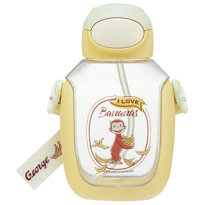 Skater Curious George 530ml Children's One-Push Water Bottle with Straw