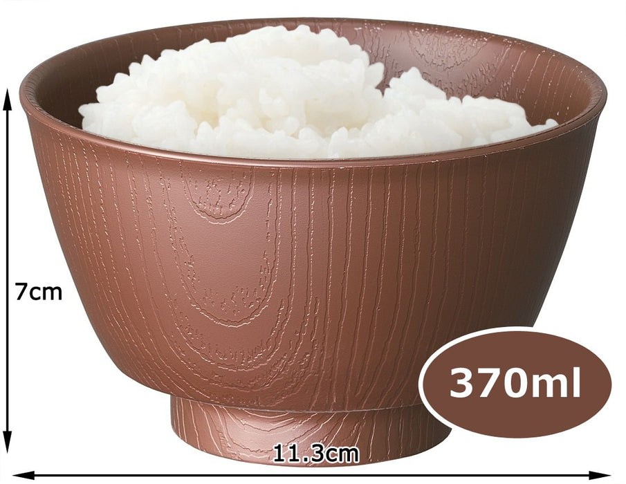 Skater Brown Wood Grain 370ml Rice Bowl - Easy to Hold Made in Japan