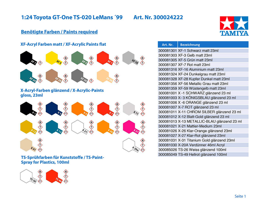 Tamiya 1/24 Sports Car Series Toyota GT-One TS020 Plastic Model 24222