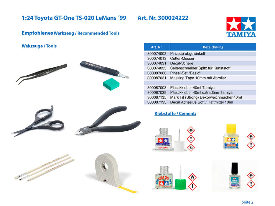 Modèle en plastique de la série de voitures de sport Tamiya 1/24 Toyota GT-One TS020 24222