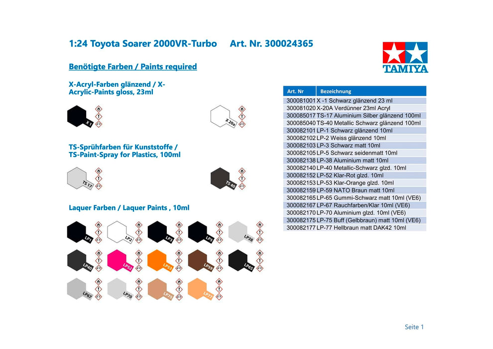 Tamiya 1/24 Toyota Soarer 2000VR Turbo Plastikmodell - Sportwagen Serie 365