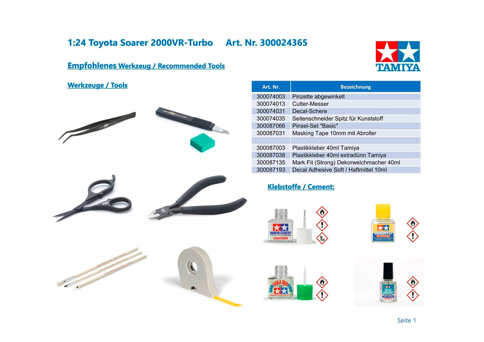 Tamiya 1/24 Toyota Soarer 2000VR Turbo Plastikmodell - Sportwagen Serie 365