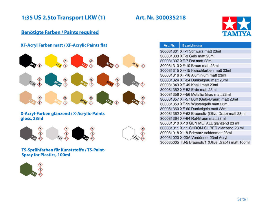 Camion cargo miniature militaire Tamiya 1/35 US Army 6X6 Modèle en plastique 35218