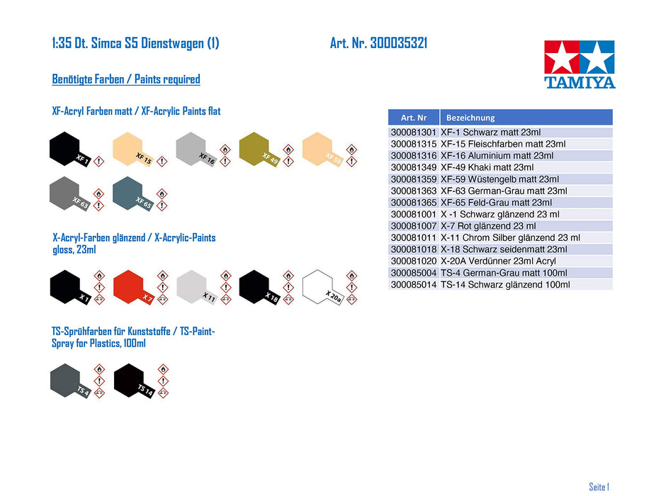 Tamiya 1/35 German Army Staff Car Simca 5 Plastic Model 35321