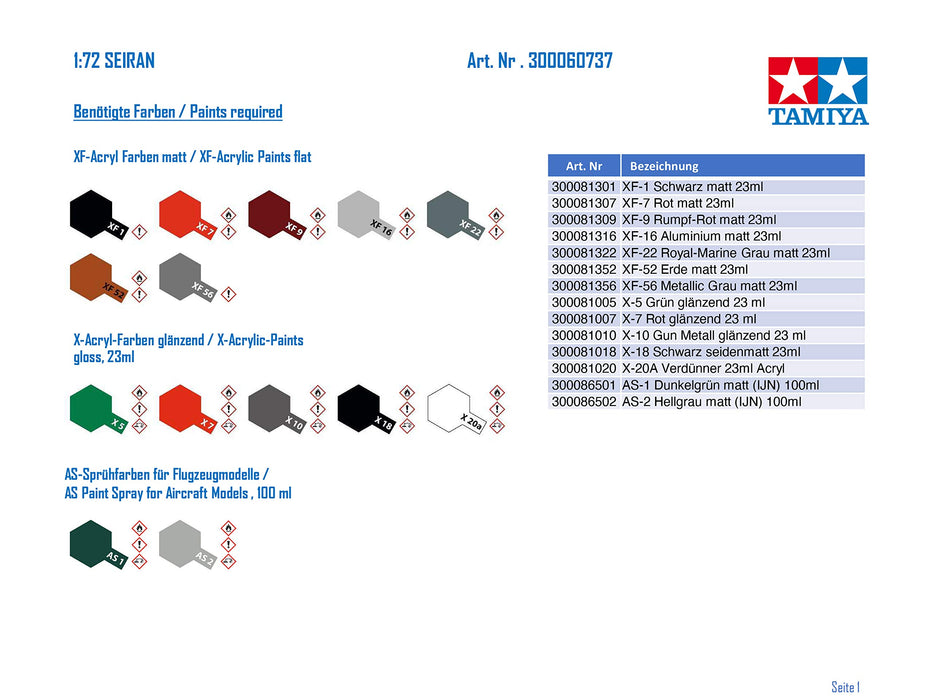 Tamiya 1/72 Japanische Marine Aichi M6A1 Seiran Plastikmodell 60737