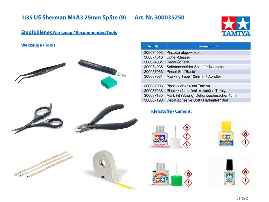 Tamiya 1/35 US Army M4A3 Sherman 75mm Gun Spätes Modell Plastikmodellbausatz