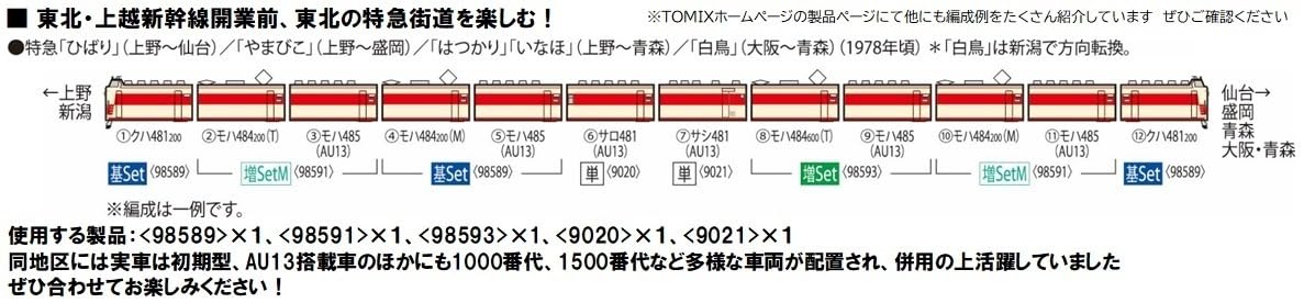 Kit d'extension équipé Tomytec Tomix N Gauge 485 Series Au13 M 98591