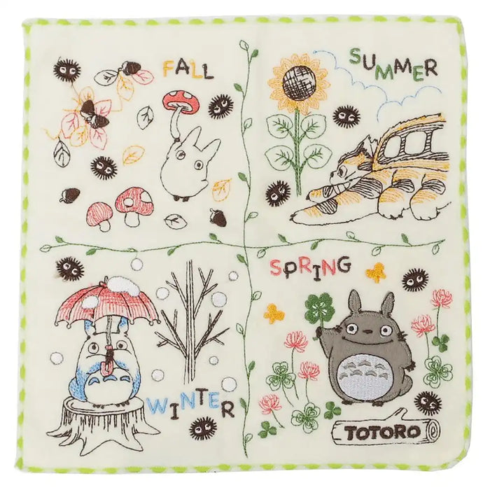 MARUSHIN Studio Ghibli My Neighbor Totoro Full Embroidery Mini Towel 'Four Seasons Of Nature'- Japan Figure Store - #1 Bring To You The Best Japanese Goods