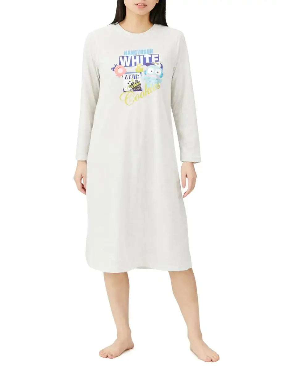 Sanrio Women's Long Sleeve Room Dress - Chocolate Cinnamoroll & Hello Kitty L Gray- Japan Figure Store - #1 Bring To You The Best Japanese Goods
