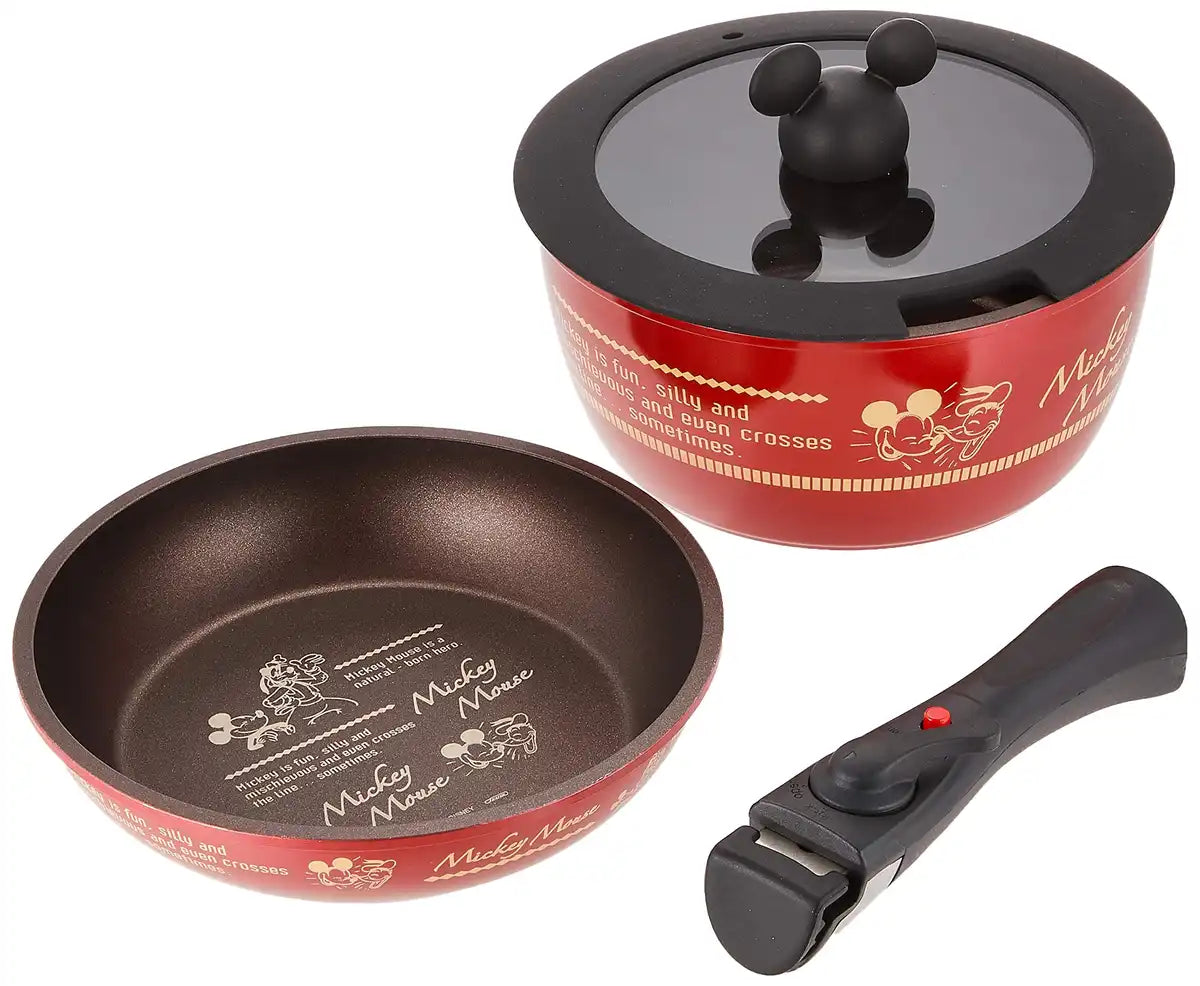 Skater Disney Mickey 4-Piece Cookware Set - 20cm Pot Frying Pan Glass Lid with Removable Handles- Japan Figure Store - #1 Bring To You The Best Japanese Goods