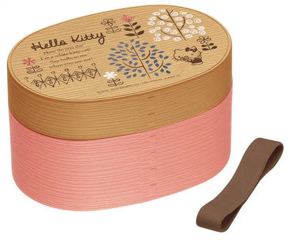 Skater Hello Kitty 2 Tier Oval Bento Box 600ml Sanrio Magewappa Style LWAP6WB- Japan Figure Store - #1 Bring To You The Best Japanese Goods