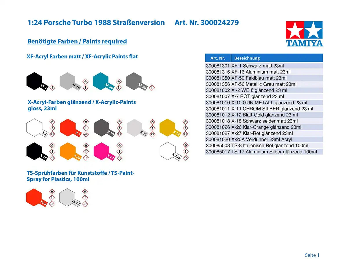 TAMIYA 24279 Porsche 911 Turbo 1988 1/24 Scale Kit- Japan Figure Store - #1 Bring To You The Best Japanese Goods