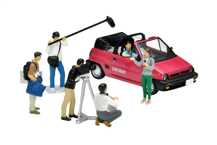 Tomytec Geocolle 1/64 Car Snap 11A TV Crew with Honda City Cabriolet Set