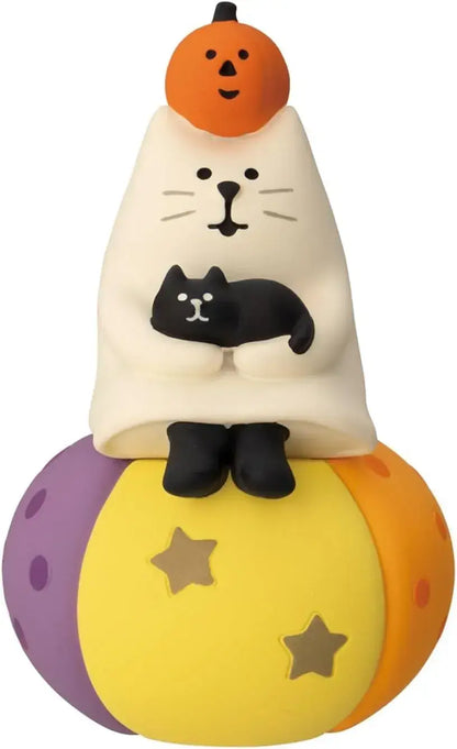 Decole Ghost Cat with Pumpkin Halloween Figurine