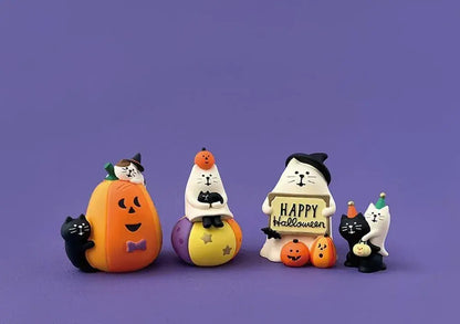 Decole Ghost Cat with Pumpkin Halloween Figurine
