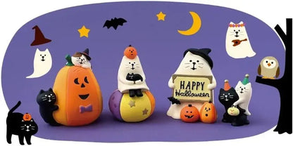 Decole Ghost Cat with Pumpkin Halloween Figurine