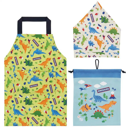 Skater Dinosaur 3-Piece Set - Kindergartener's Meal Apron Bib and Drawstring Bag- Japan Figure Store - #1 Bring To You The Best Japanese Goods