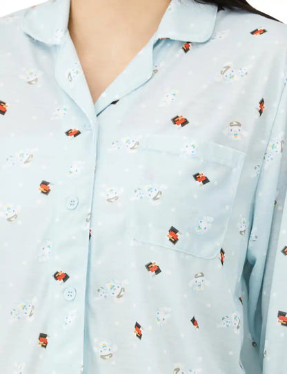 Sanrio Women's Long Sleeve Pajama Set - Blue Hangyodon Cinnamoroll Design- Japan Figure Store - #1 Bring To You The Best Japanese Goods