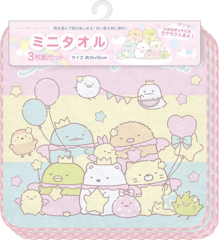 San-X Sumikko Gurashi Mini Towel Set Pack of 3 Pink Cm45302- Japan Figure Store - #1 Bring To You The Best Japanese Goods