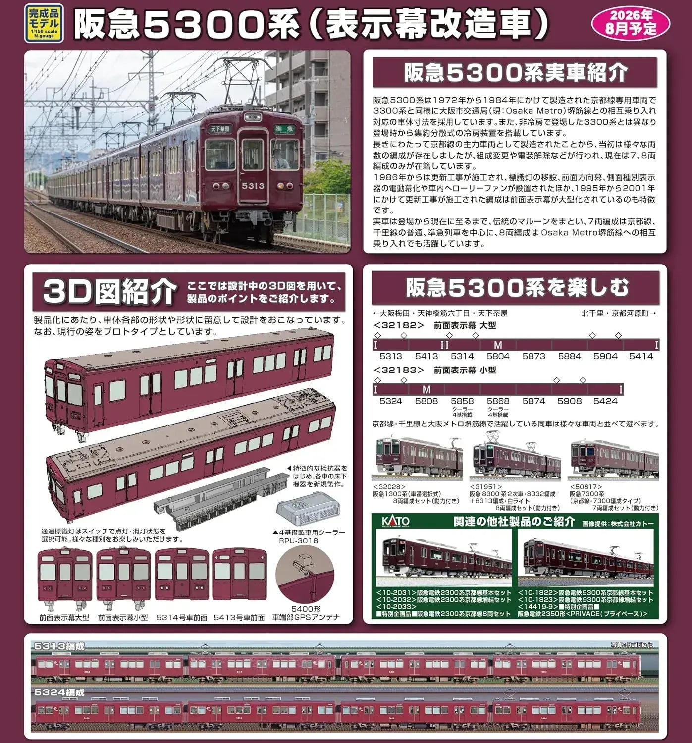 Greenmax Hankyu 5300 Series N Gauge 8 Car Set Powered