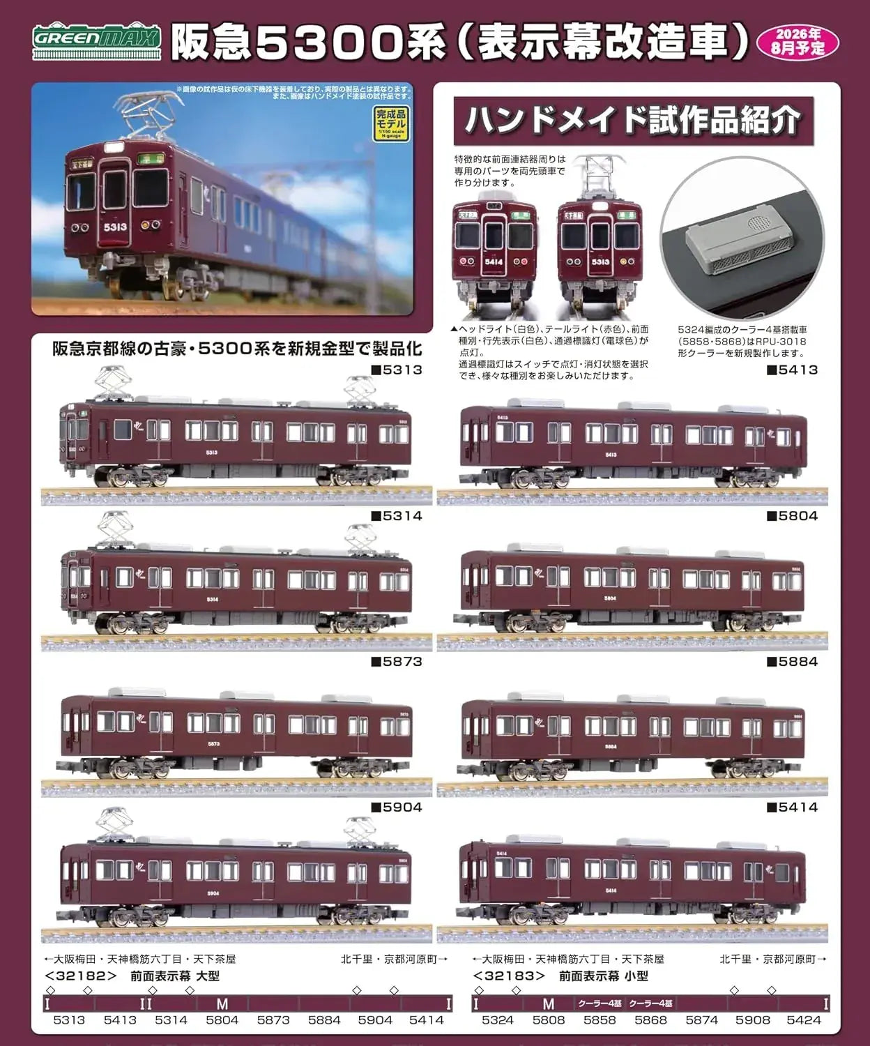 Greenmax Hankyu 5300 Series N Gauge 8 Car Set Powered