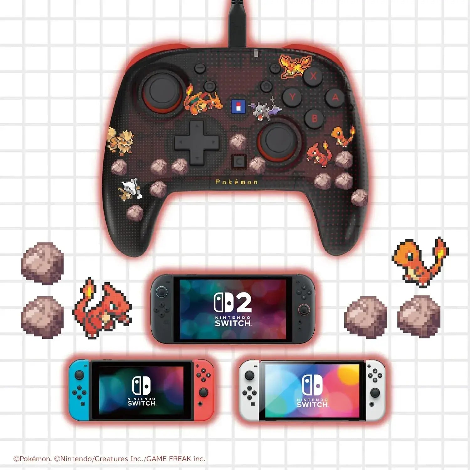 Hori Pokemon Pixel Art Wired HoriPad TURBO for Switch 2 Red