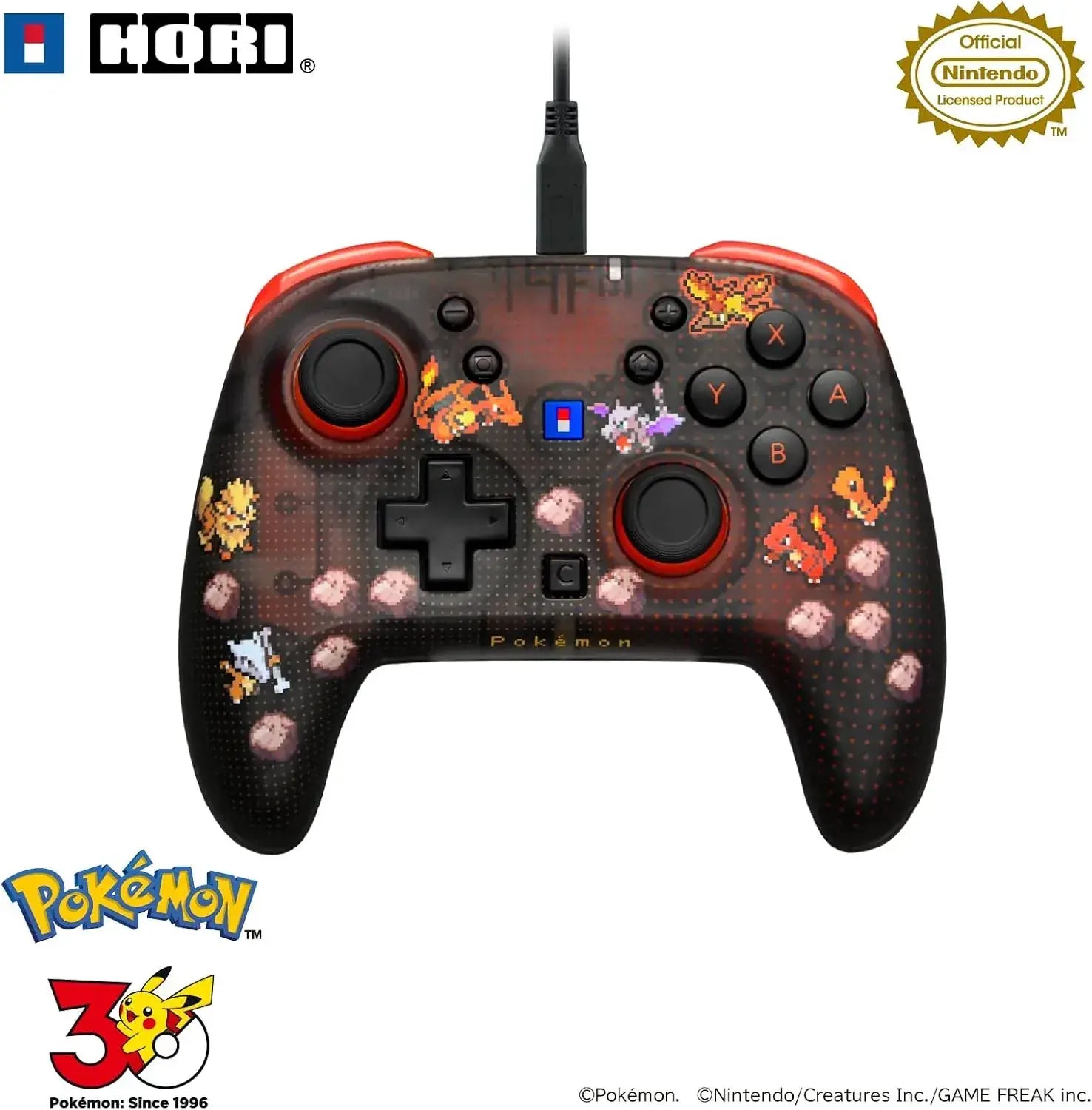 Hori Pokemon Pixel Art Wired HoriPad TURBO for Switch 2 Red