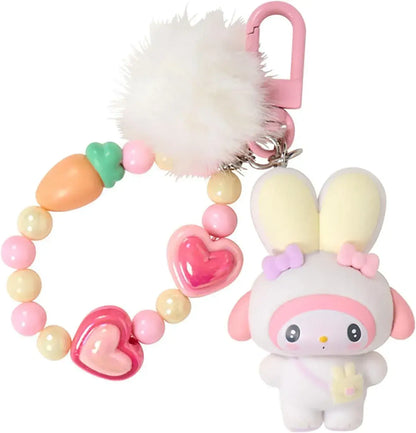 Sanrio Mascot Holder Fluffy Rabbit Party Character Accessory - My Melody Keychain - 4550624776776