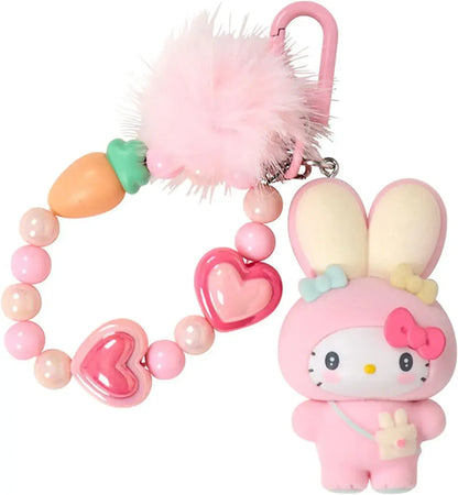 Sanrio Mascot Holder Fluffy Rabbit Party Character Accessory - Hello Kitty Keychain - 4550624776707