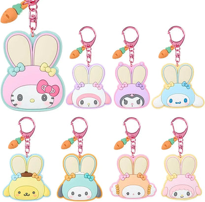 Sanrio Mascot Holder Fluffy Rabbit Party Character Accessory - Secret Mirror Rubber Keychain - 4550624777537