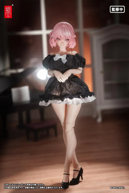 Snail Shell Black Puff Sleeve Doll Dress Cloth Finished