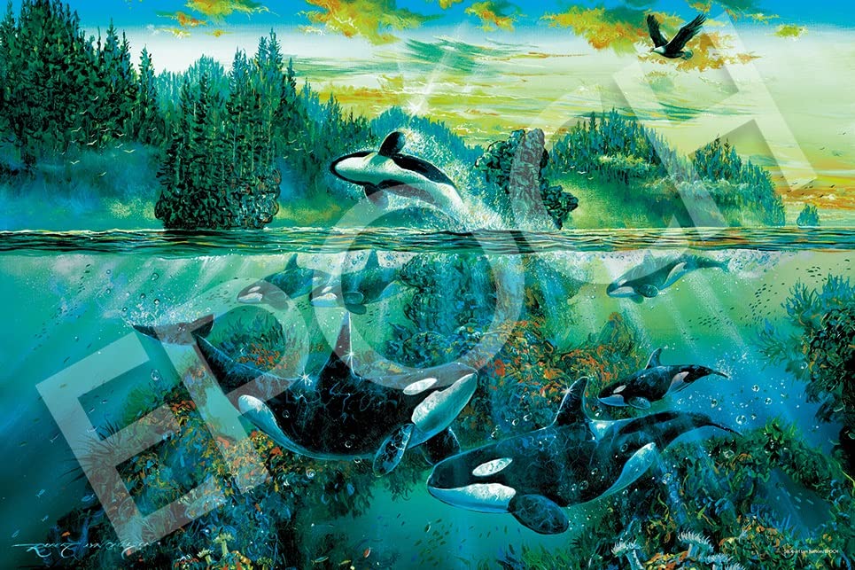 EPOCH 13-041S Jigsaw Puzzle Marine Art Collection Wonderful Orca Family 1000 Pieces Glow In The Dark