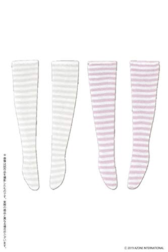 1/12 Border Knee High Socks B Set For Picconeemo White X Gray/White X Purple (For Doll)