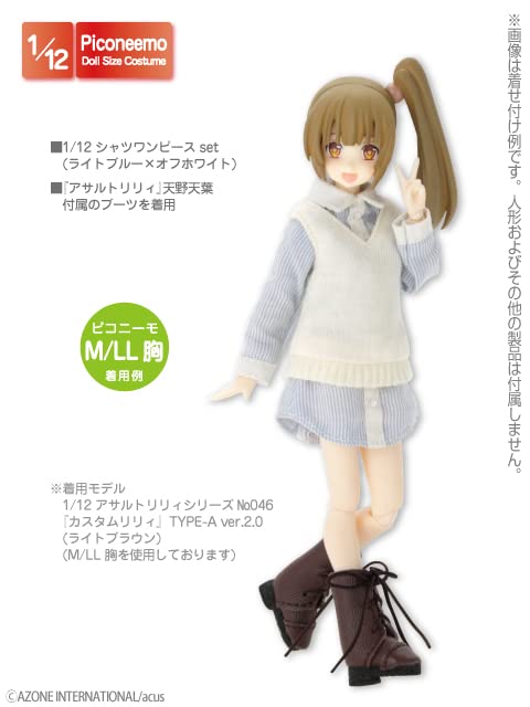 AZONE Pic285-Lbw 1/12 Picco Neemo Chemise Robe Ensemble Bleu Clair &amp; Blanc Cassé