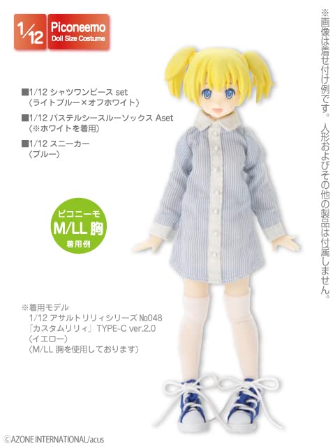 AZONE Pic285-Lbw 1/12 Picco Neemo Chemise Robe Ensemble Bleu Clair &amp; Blanc Cassé