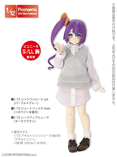 AZONE Pic285-Ppg 1/12 Picco Neemo Chemise Robe Ensemble Violet &amp; Gris