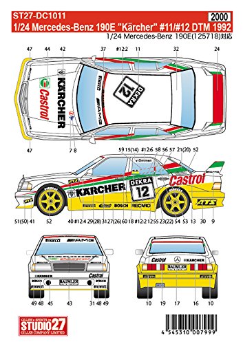 Studio27 St27 Dc1011 Mercedes Benz 190E Karcher 11/12 Decal For Fujimi 1/24 Scale Car Decal