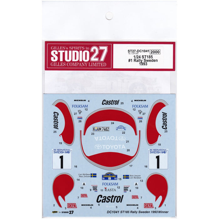Studio27 1/24 Celica Gt-Four St185 #1 Rally Sweden 1993 Decal Scale Car Model Parts