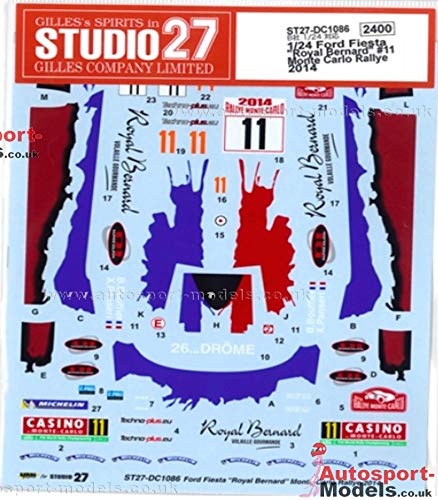 Studio27 St27-Dc1086 Ford Fiesta Royal Bernard 11 Monte Carlo 2014 Autocollants pour Belkits 1/24 Autocollant de voiture