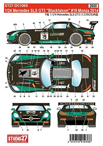 Studio27 St27 Dc1069 Mercedes Sls Gt3 Blackfalcon 19 Monza 2014 Autocollant pour voiture à l'échelle 1/24