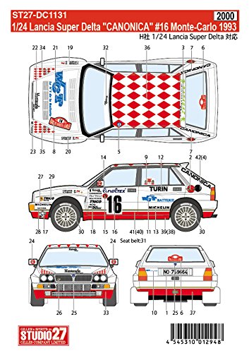 Studio27 St27 Dc1131 Lancia Super Delta Canonica 16 Monte Carlo 1993 Autocollant pour Hasegawa 1/24