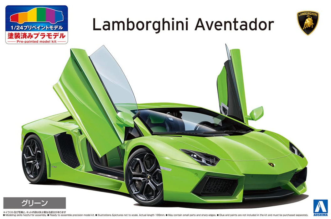 AOSHIMA Pre-Painted 1/24 Lamborghini Aventador '11 Lime Green Plastic Model