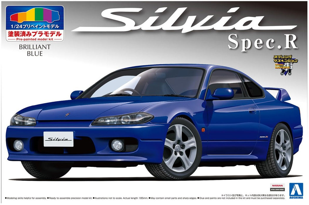 AOSHIMA 08621 S15 Nissan Silvia Spec.R Brilliant Blue Bausatz im Maßstab 1:24, vorbemaltes Modell