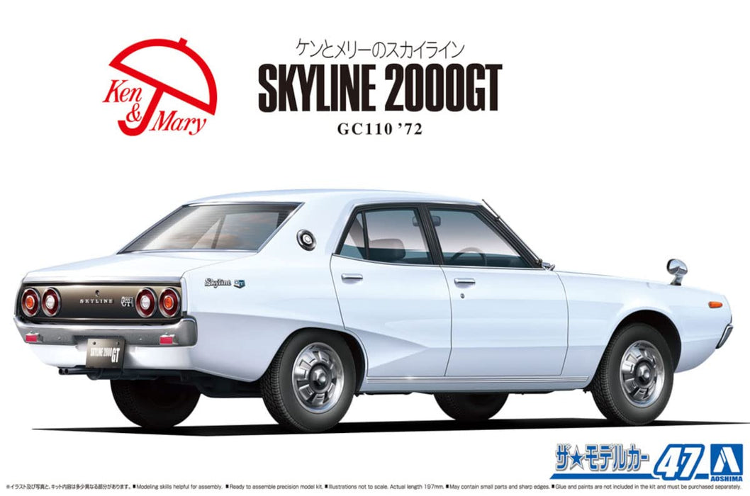AOSHIMA The Model Car 1/24 Nissan Gc110 Skyline 2000Gt '72 Plastikmodell