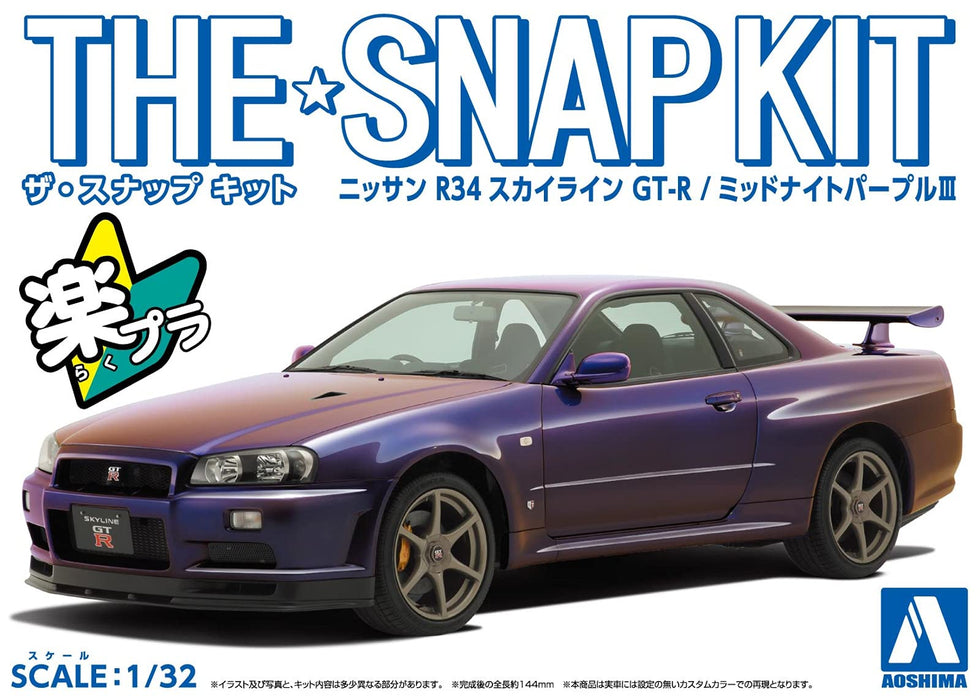 AOSHIMA The Snap Kit 1/32 Nissan R34 Skyline Gt-R Midnight Purple Lll Plastikmodell